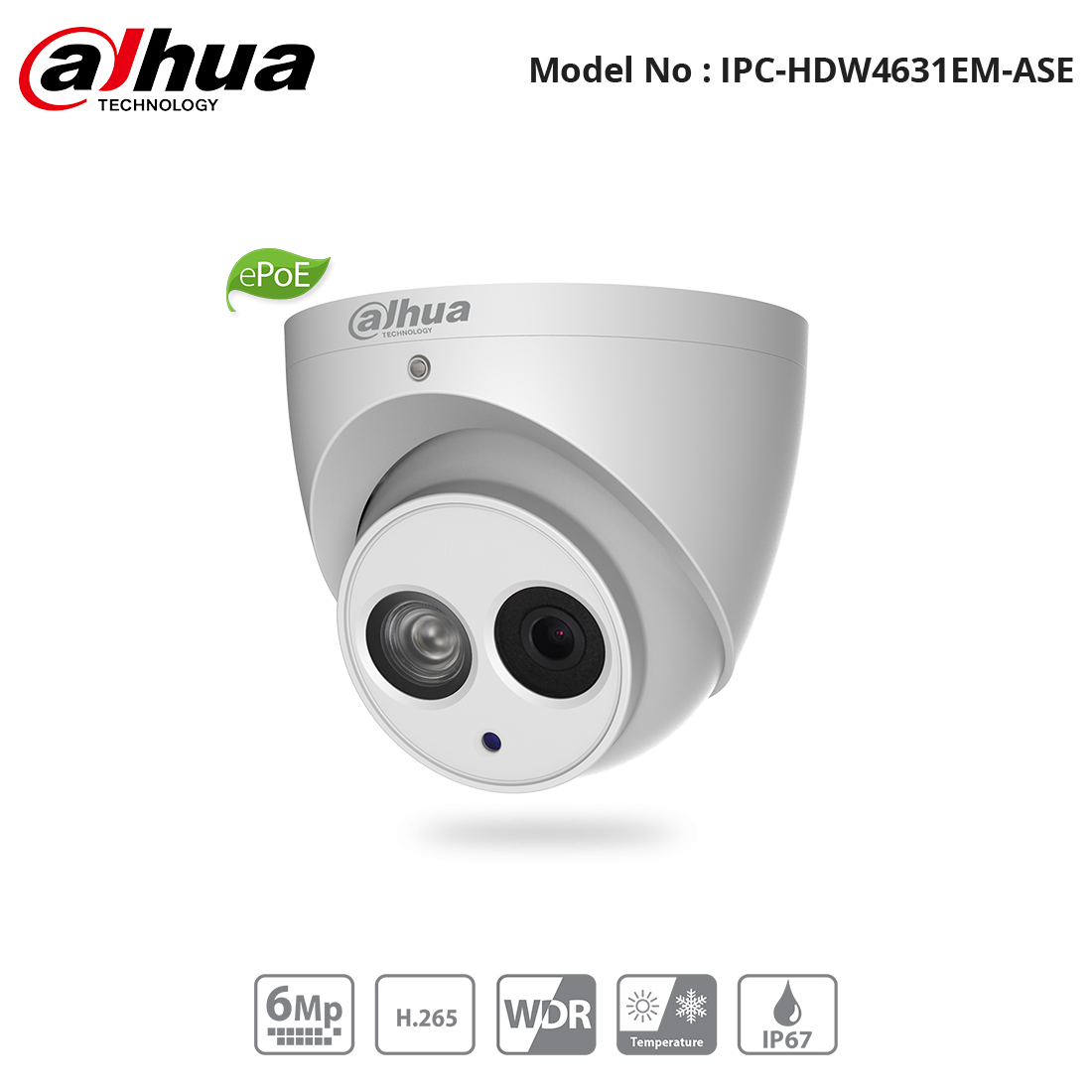 IPC-HDW4631EM-ASE - Dahua - 6MP WDR Turret Camera with 2.8m lens, IR 50m, ePoE