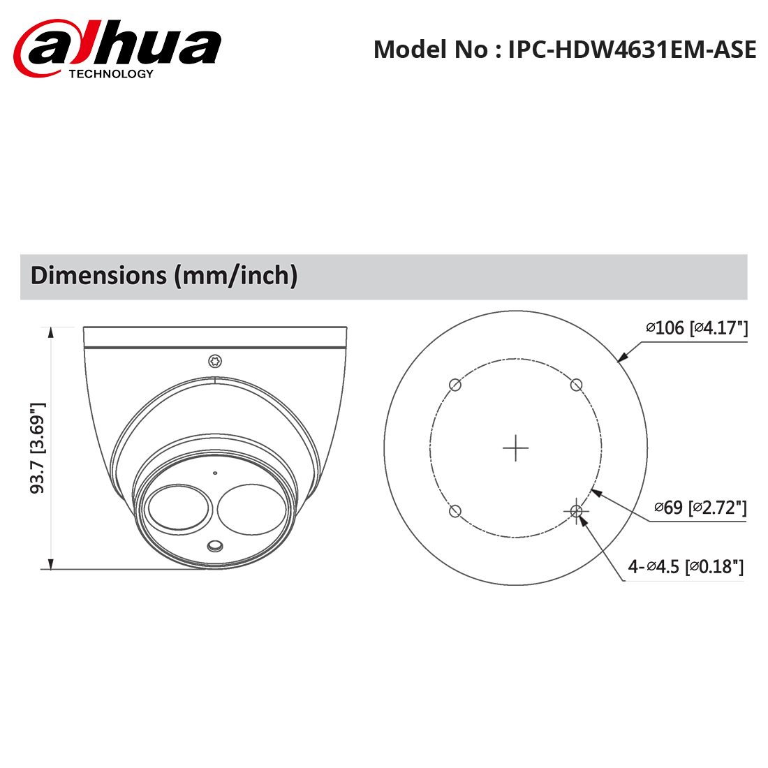 IPC-HDW4631EM-ASE - Dahua - 6MP WDR Turret Camera with 2.8m lens, IR 50m, ePoE