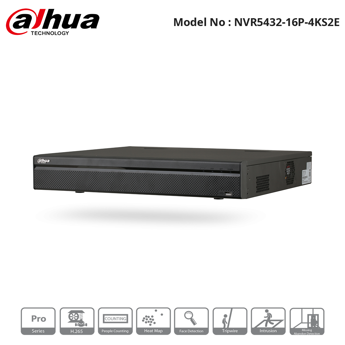 NVR5432-16P-4KS2E - Dahua - 32Ch NVR, 16 EPoE Ports, 4HDD Bays, 2 HDMI, Analytics, 320Mbps Default Title