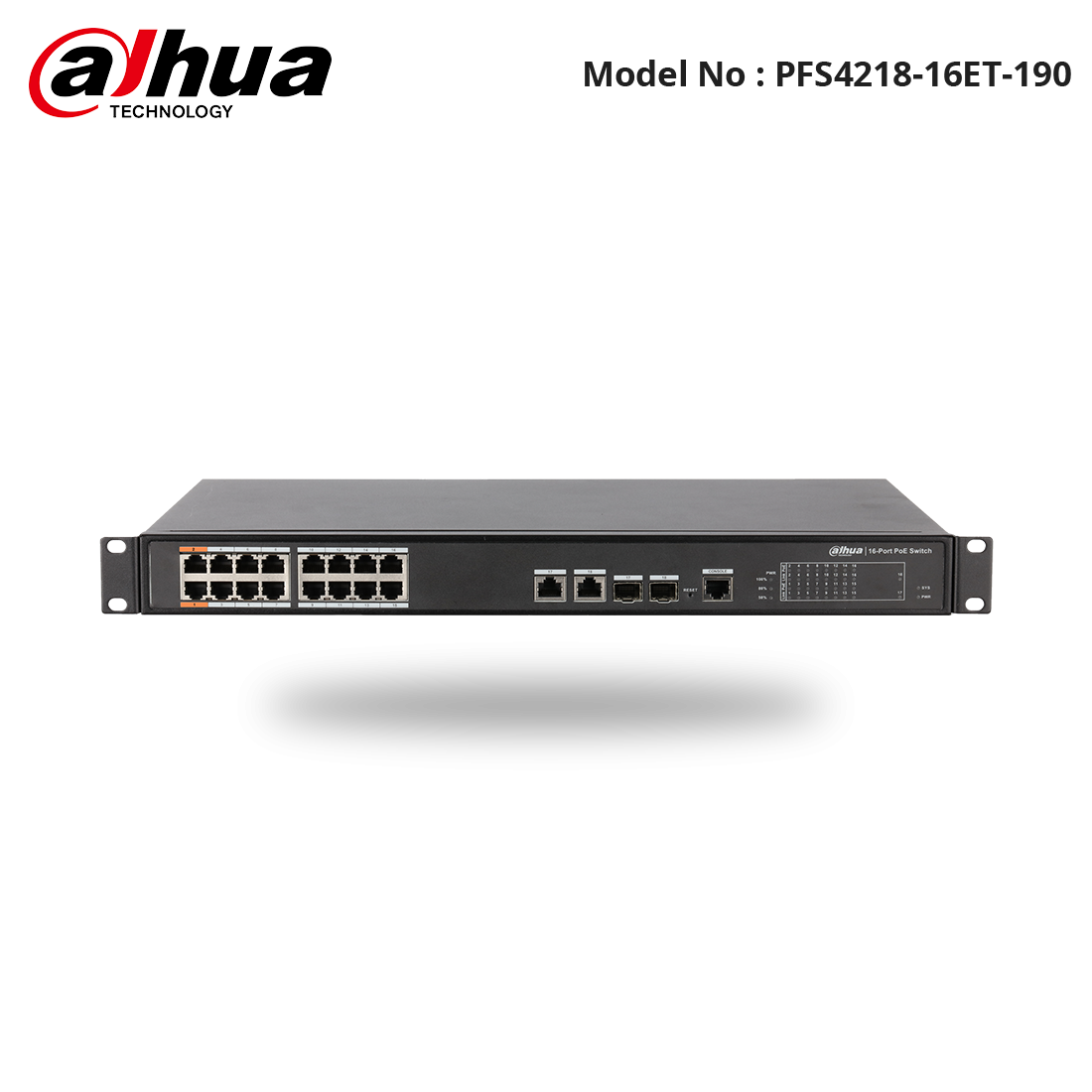 PFS4218-16ET-190 - Dahua - 16 PoE port + 2GE (combo) SFP switch PoE, PoE+, Hi PoE, 190watts