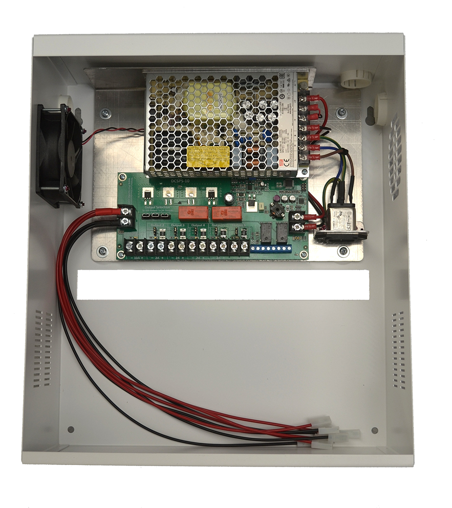 PSU-135-10 - PSU 13.5VDC 10A rated with fused outputs, with charger, in a cabinet