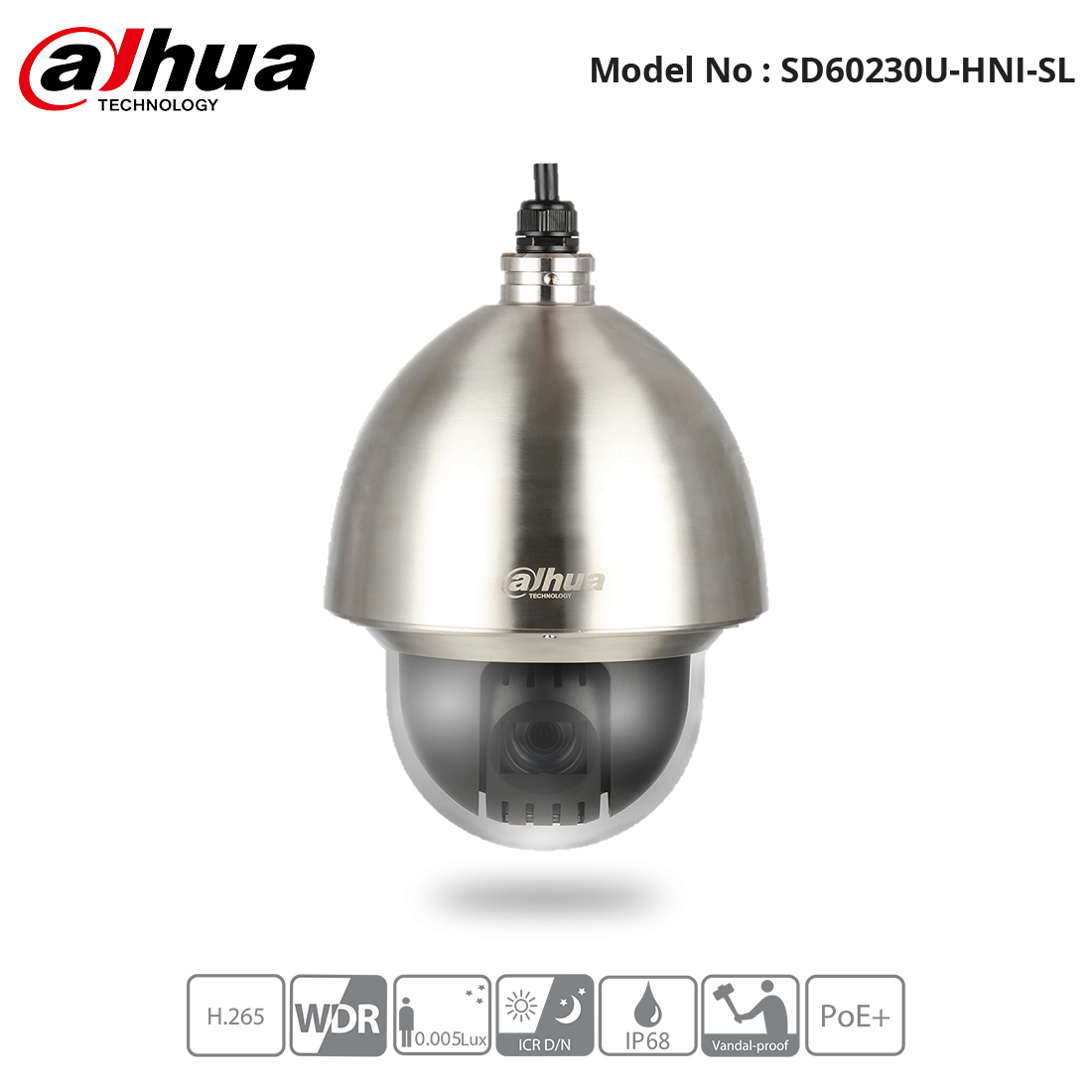 SD60230U-HNI-SL - Dahua - IP 2MP 30x PTZ IP68 Network Camera - 316 Stainless Steel Anti-Corrosion