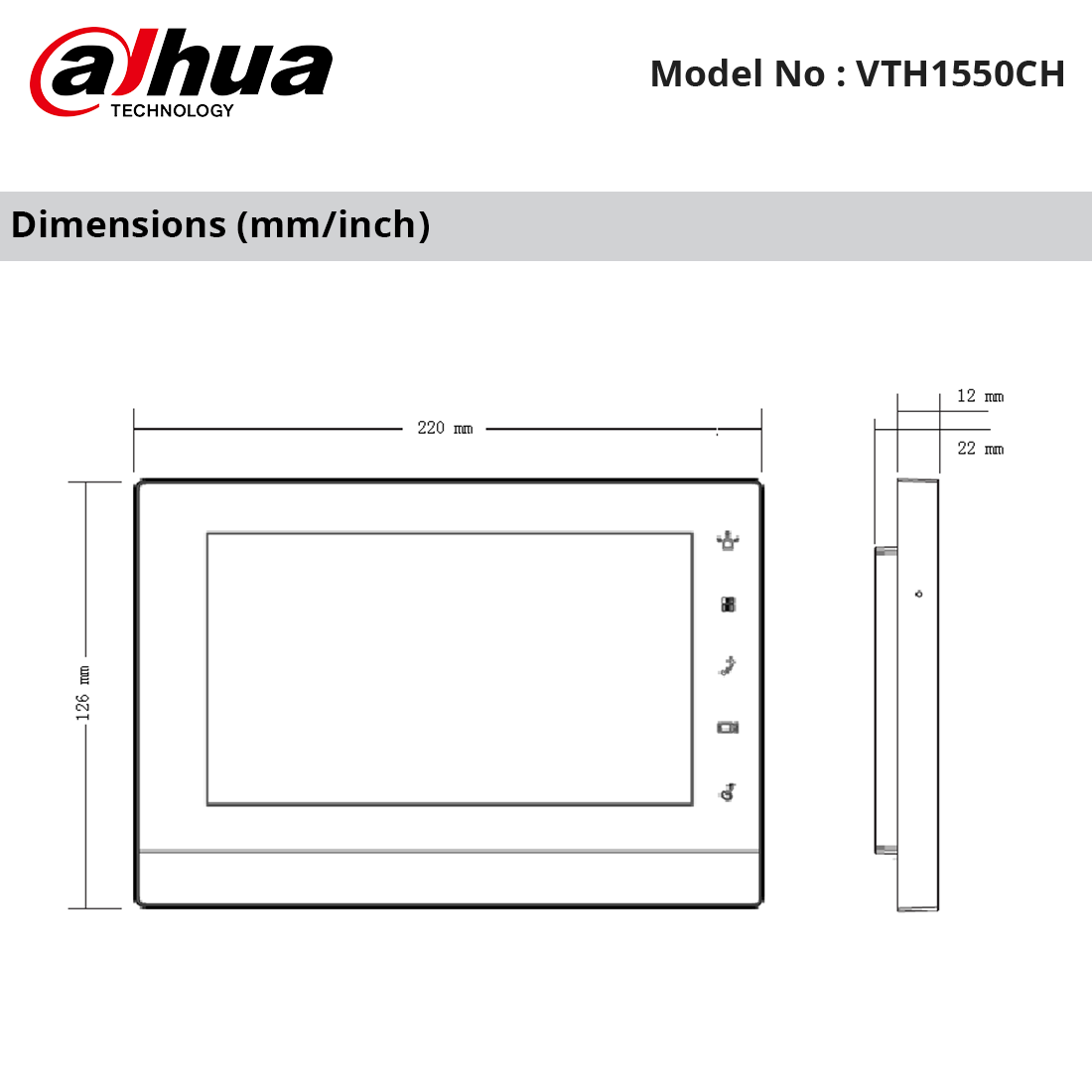 VTH1550CH - Dahua - IP Indoor 7" Monitor Touch Screen, Micro SD Card