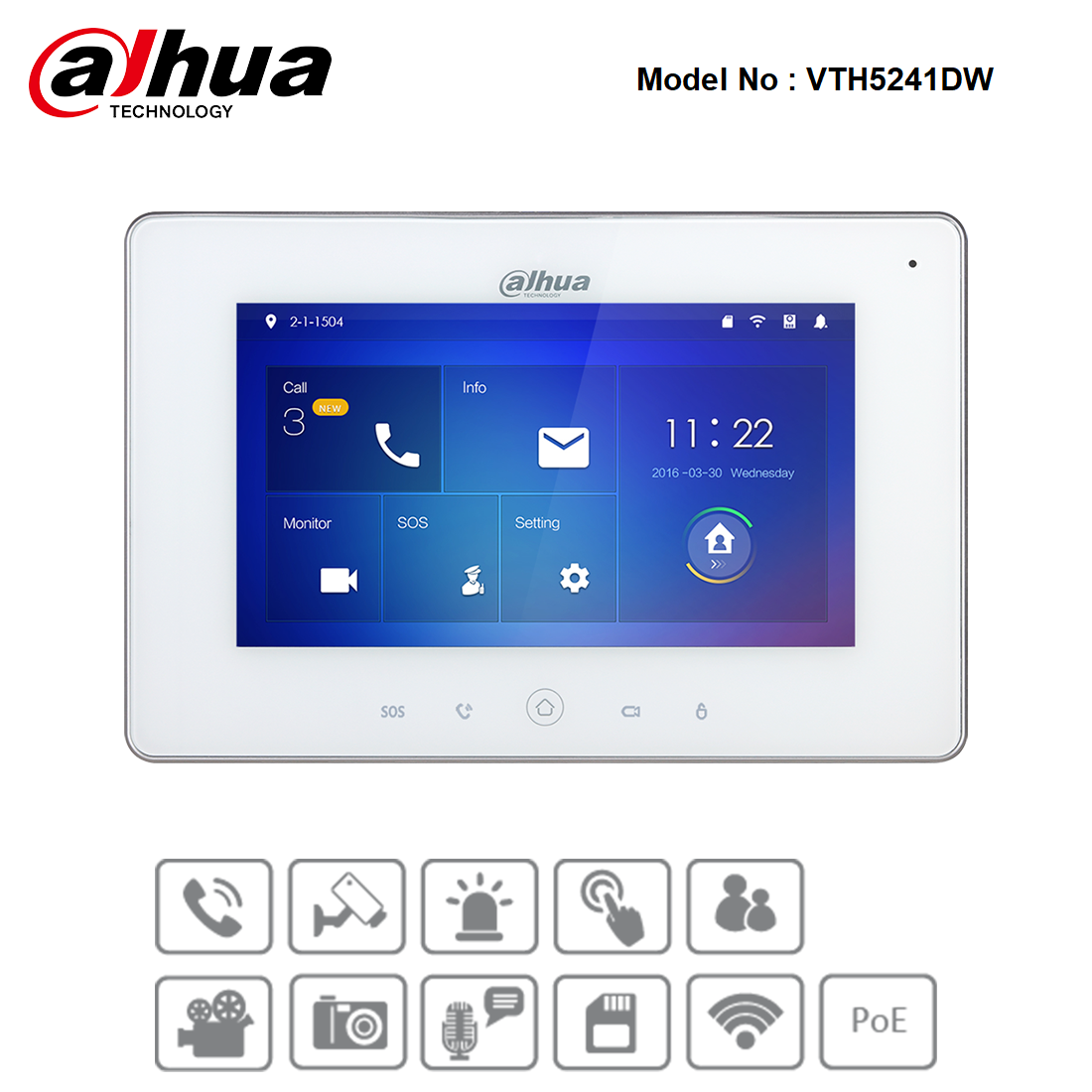 VTH5241DW - Dahua 10" Wi-Fi Indoor Monitor White