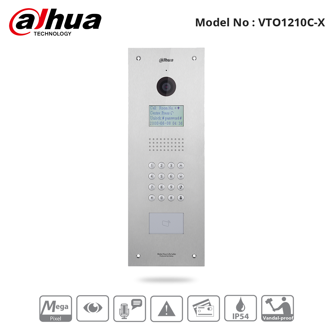 VTO1210C-X - Dahua - IP & Analog Apartment Stainless Steel Outdoor Station, 1.3MP