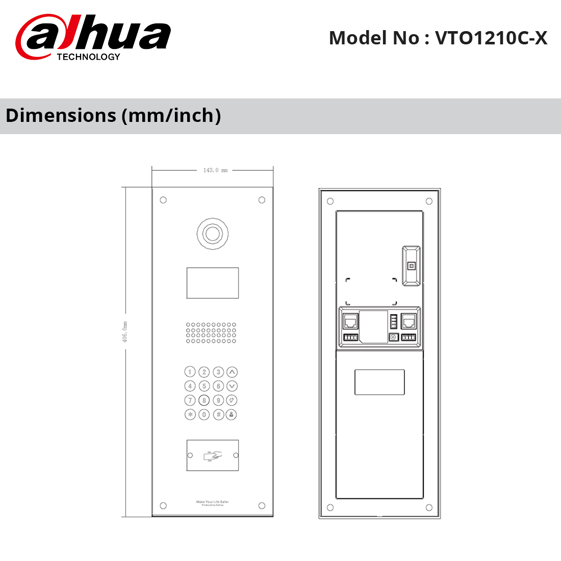 VTO1210C-X - Dahua - IP & Analog Apartment Stainless Steel Outdoor Station, 1.3MP