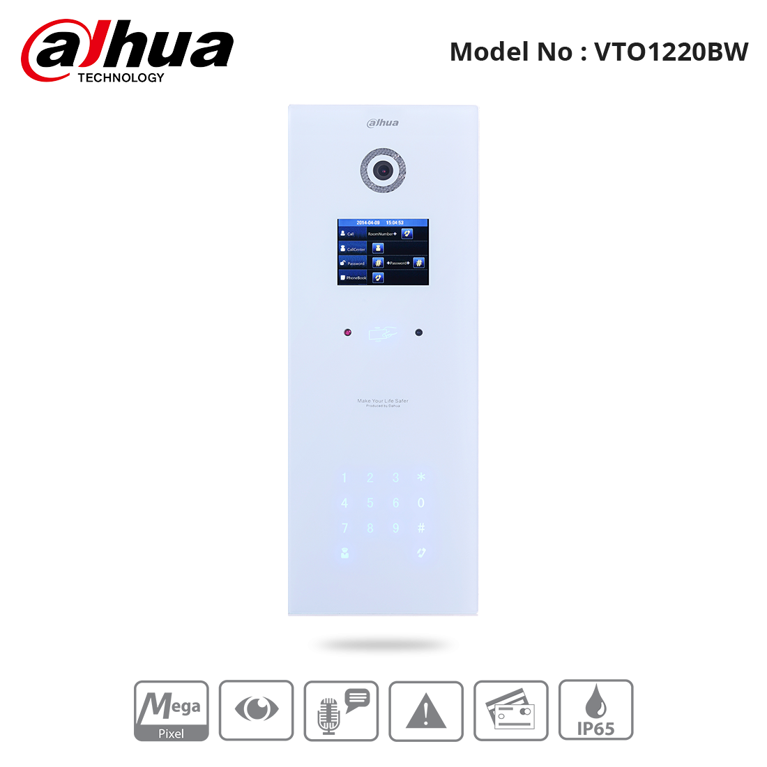 VTO1220BW - Dahua - IP Apartment Stainless Steel Outdoor Station, 1.3MP