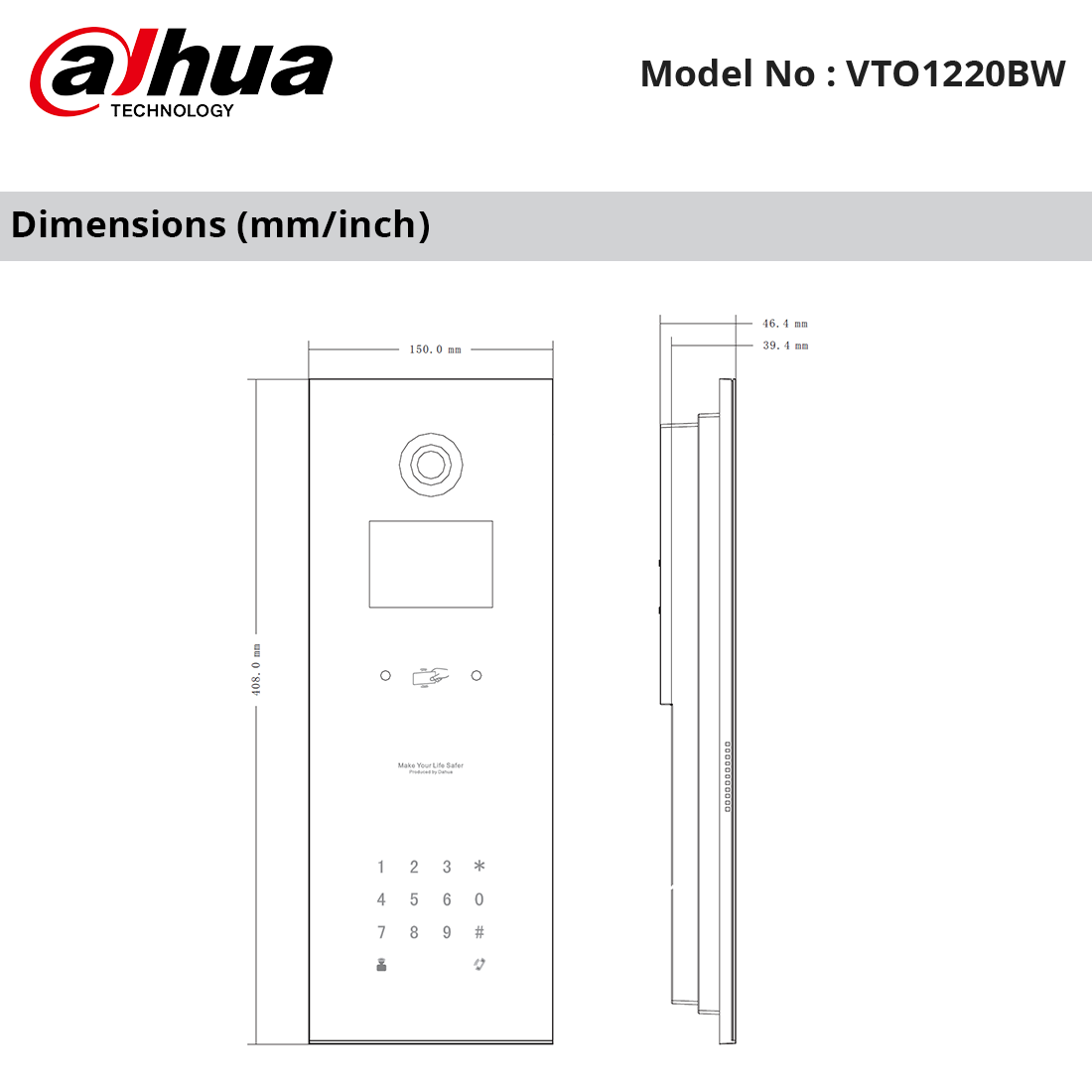 VTO1220BW - Dahua - IP Apartment Stainless Steel Outdoor Station, 1.3MP