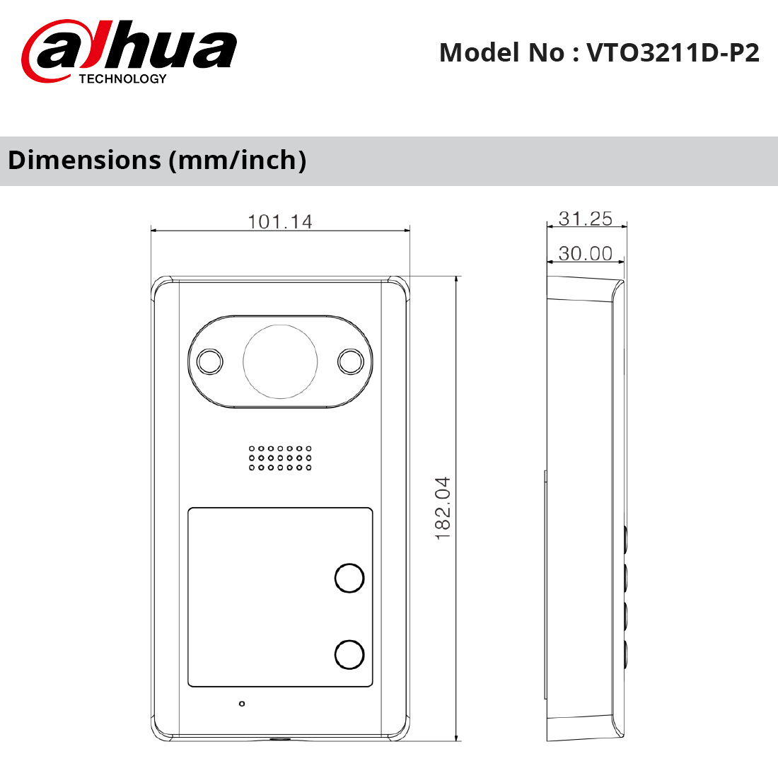 VTO3211D-P2 - Dahua 2 Button Villa Outdoor Station