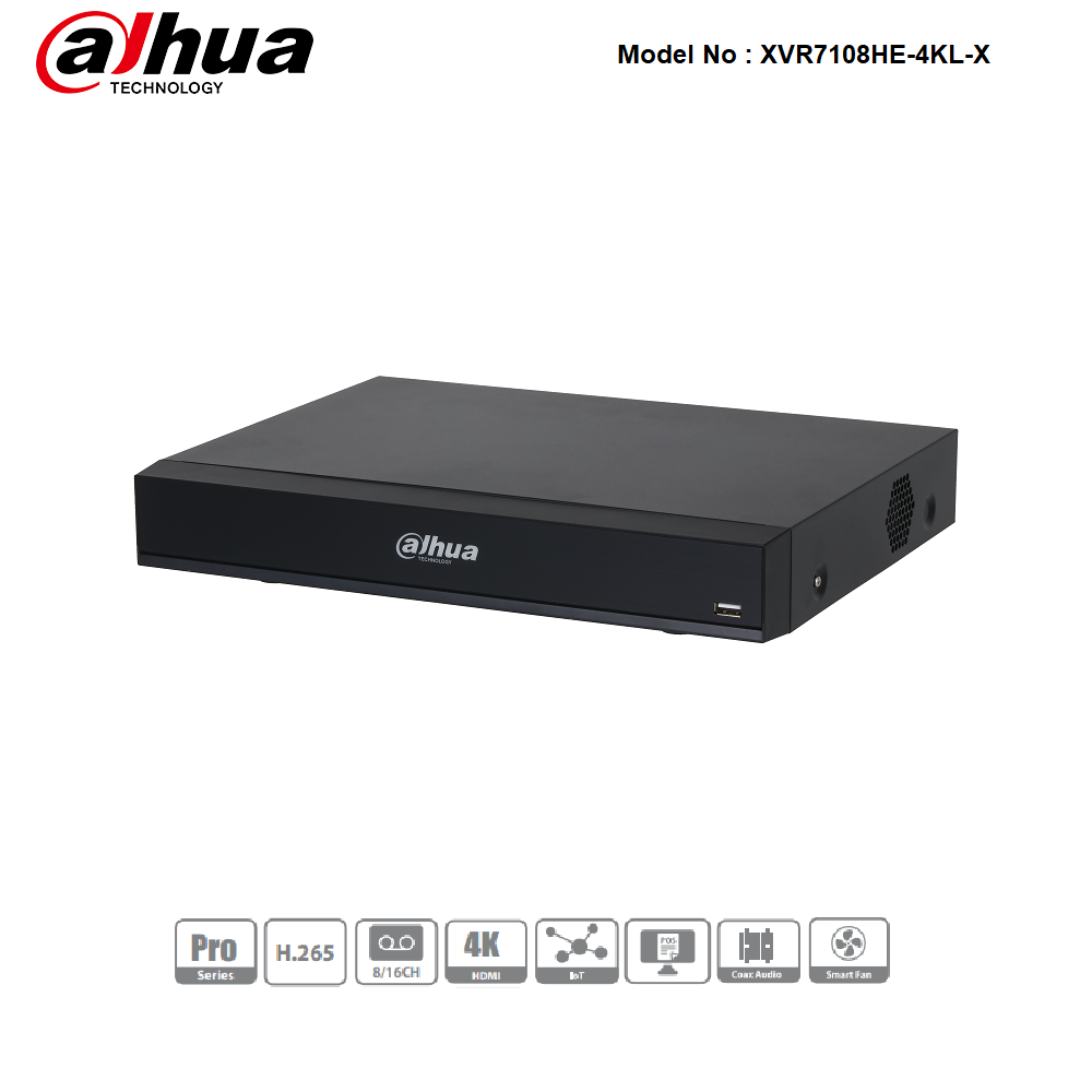 XVR7108HE-4KL-X - Dahua - Pro Series HD-CVI 8CH Penta-brid 4K 1U Recorder No Hard Drive Installed